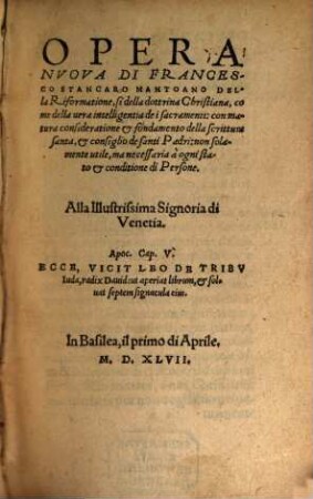 Opera nuova della riformazione