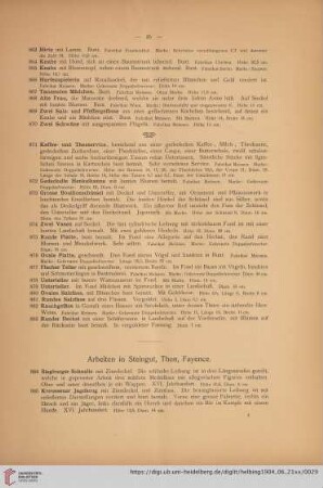 Arbeiten in Steingut, Thon, Fayence (Nr. 884-922)