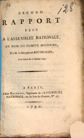 Deuxième Rapport fait à l'Assemblée Nationale au nom du Comité Militaire