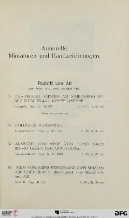 Aquarelle, Miniaturen und Handzeichnungen (Nr. 85-188)