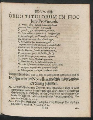 Ordo Titulorum In Hoc Iure Provinciali