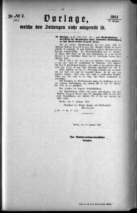 Anlage: zu No.2. (30.), Vorlage, welche den Zeitungen nicht mitgeteilt ist