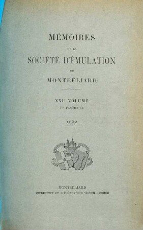 Mémoires de la Société d'Emulation de Montbéliard. 21, 21. 1890