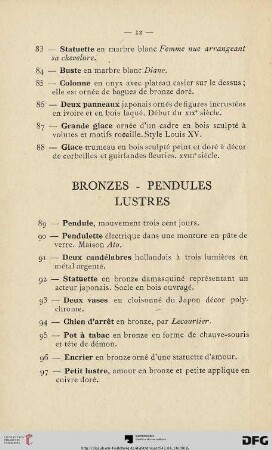Bronzes - Pendules - Lustres (Nr. 89-110)