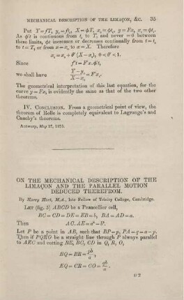 On the mechanical description of the Limacon and the parallel motion deduced therefrom.
