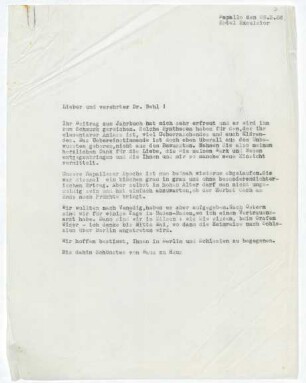 Brief von Gerhart Hauptmann an Carl F. W. Behl