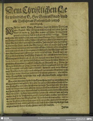 Dem Christilichen Leser wündschet D. Hoe GottesGnad, vnd alle Wolfahrt an Seel vnd Leib, zeitlich vnd ewiglich