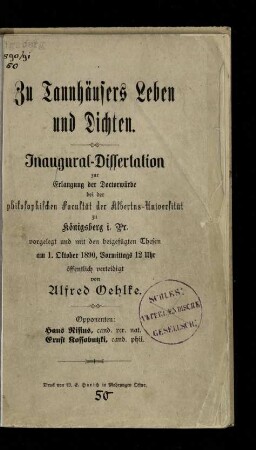 Zu Tannhäusers Leben und Dichten