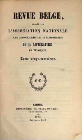Revue belge. 23. 1843