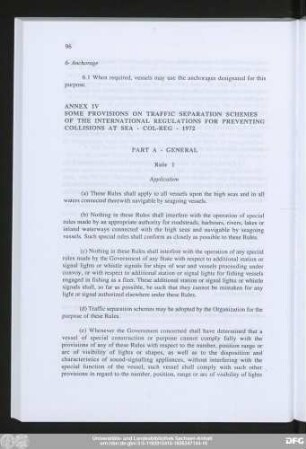 Annex IV Some Provisions On Traffic Separation Schemes Of The International Regulations For Preventing Collisions At Sea - Col-Reg - 1972