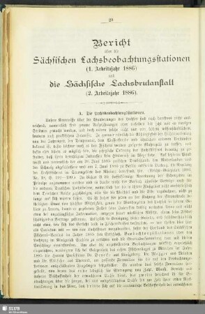 Bericht über die Sächsischen Lachsbeobachtungsstationen (1. Arbeitsjahr 1886) und die Sächsische Lachsbrutanstalt (2. Arbeitsjahr)