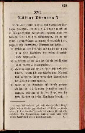 XVI. Flüßige Düngung