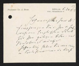Brief von Ismar Boas an Gerhart Hauptmann