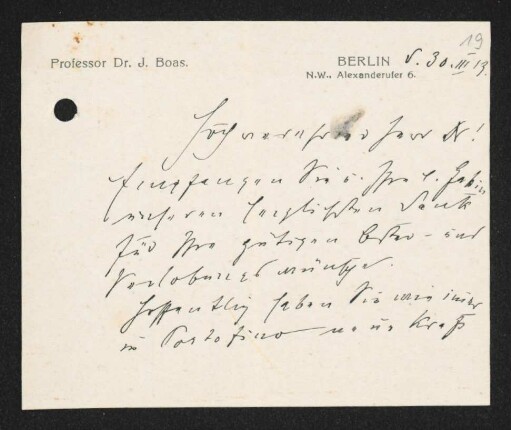 Brief von Ismar Boas an Gerhart Hauptmann