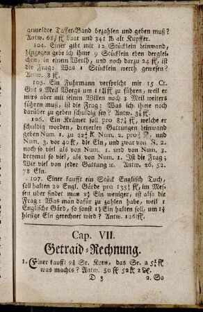 Cap. VII. Getraid-Rechnung.