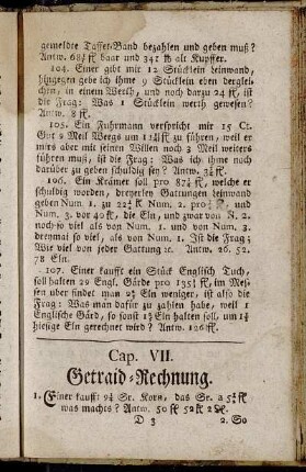 Cap. VII. Getraid-Rechnung.
