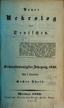 Neuer Nekrolog der Deutschen. 26. 1848 (1850)