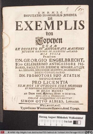 Disputatio Inauguralis Iuridica De Exemplis