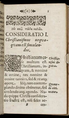 Consideratio I. Christianismus nequaquam est simulandus.