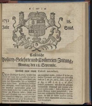 38. Stueck, Montag den 18. Septembr. 1752
