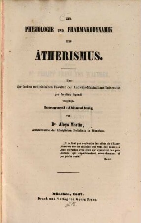 Zur Physiologie und Pharmakodynamik des Ätherismus