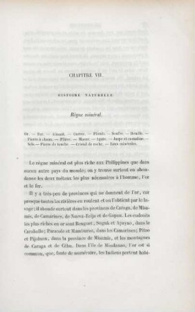 Chapitre VII. Histoire naturelle. Règne minéral