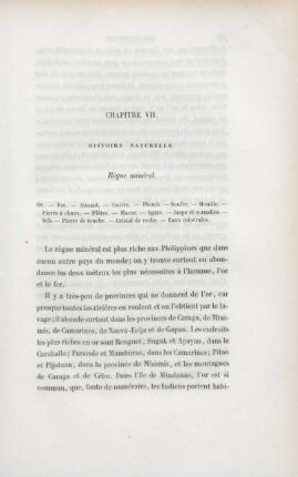 Chapitre VII. Histoire naturelle. Règne minéral