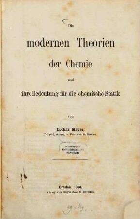 Die modernen Theorien der Chemie und ihre Bedeutung für die chemische Statistik