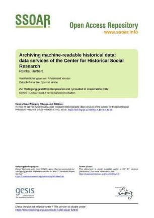 Archiving machine-readable historical data: data services of the Center for Historical Social Research