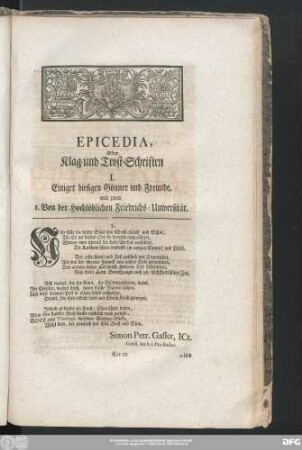 Epicedia, Oder Klag- und Trost-Schriften