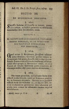 Sectio III. De Successione Hodierna.