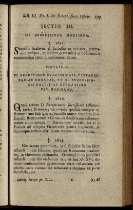Sectio III. De Successione Hodierna.