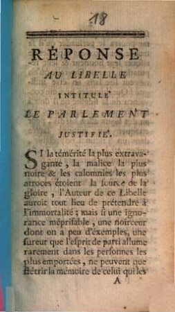 Réponse Au Libelle Intitulé Le Parlement Justifié