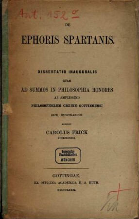 De ephoris Spartanis : Dissertatio inauguralis