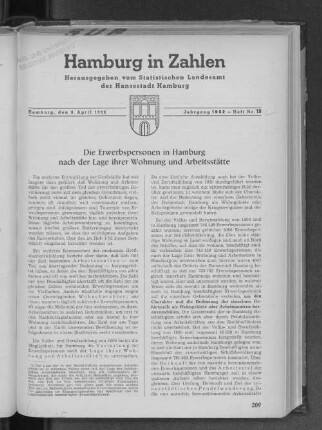 Die Erwerbspersonen in Hamburg nach der Lage ihrer Wohnung und Arbeitsstätte