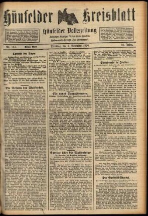 Erste Ausgabe vom Dienstag, den 09. November 1926.
