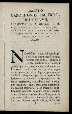 Præfatio Caroli Guilielmi Friderici Struvii, Philosophiæ Et Medicinæ Doctoris, [...]