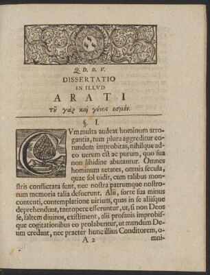 Dissertatio In Illud Arati Tu Gar Kai Genos Esmen.