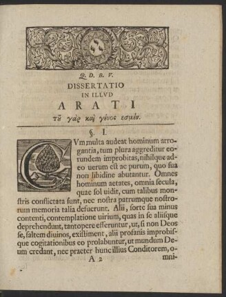 Dissertatio In Illud Arati Tu Gar Kai Genos Esmen.
