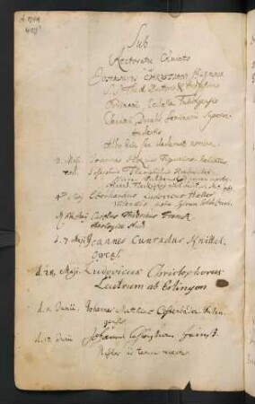 Sommerhalbjahr 1754. Rektorat Johann Christian Klemm (Prorektor: Christian Ferdinand Harpprecht)