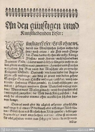 An den günstigen unnd Kunstverständigen Leser.