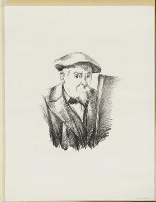 Cézanne mit einer Baskenmütze vor einer Staffelei