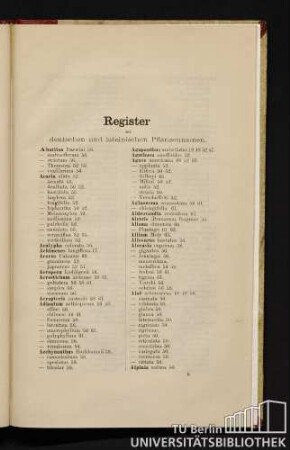 Register der deutschen und lateinischen Pflanzennamen.