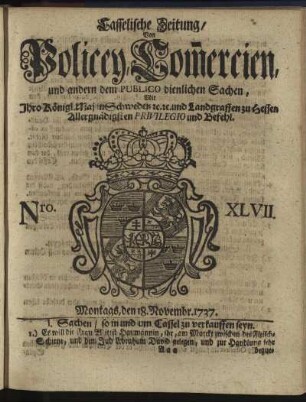 Nro. XLVII, Montags, den 18. Novembr 1737