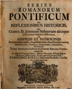 Series Romanorum Pontificum : Cum Reflexionibus Historicis