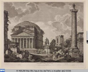 Capriccio mit Pantheon, Reiterstatue des Marc Aurel und Trajanssäule