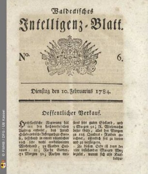 No. 6, Dienstag den 10. Februarius 1784