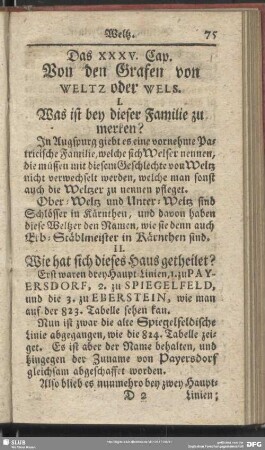 Das XXXV. Cap. Von den Grafen von Weltz oder Wels