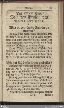 Das XXXV. Cap. Von den Grafen von Weltz oder Wels