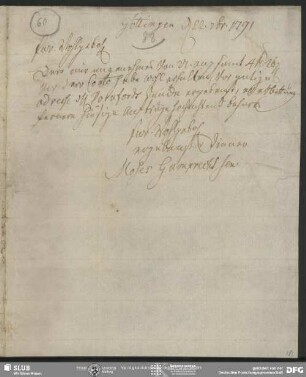 Eigenh. Brief von Moses Gumprecht an August Wilhelm von Schlegel, Göttingen, 22.09.1791